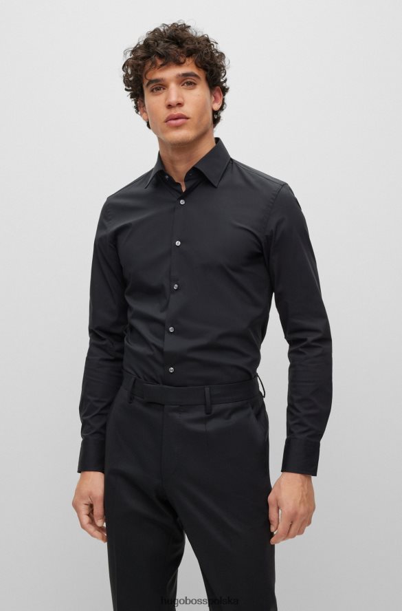 Hugo Boss Czarna koszula Hugo o dopasowanym kroju z elastycznej bawełnianej popeliny łatwej w prasowaniu czarny R0X0H61726