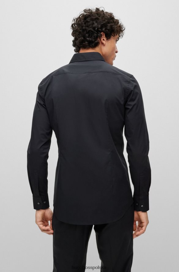 Hugo Boss Czarna koszula Hugo o dopasowanym kroju z elastycznej bawełnianej popeliny łatwej w prasowaniu czarny R0X0H61726