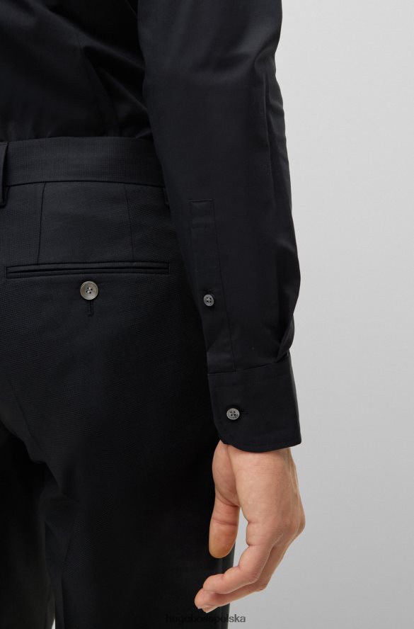 Hugo Boss Czarna koszula Hugo o dopasowanym kroju z elastycznej bawełnianej popeliny łatwej w prasowaniu czarny R0X0H61726