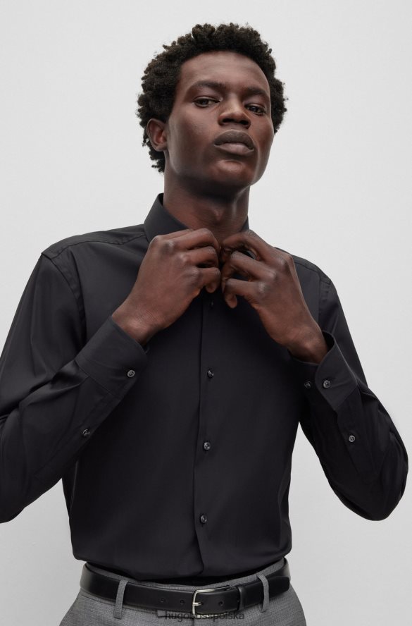 Hugo Boss Czarna koszula hugo o dopasowanym kroju z łatwej w prasowaniu popeliny z bawełny czarny R0X0H61948