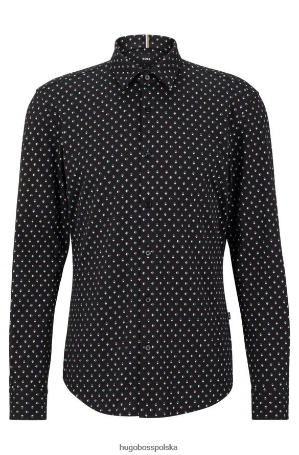 Hugo Boss Czarna koszula hugo o dopasowanym kroju z drukowanego dżerseju z mieszanki bawełny czarny R0X0H62751