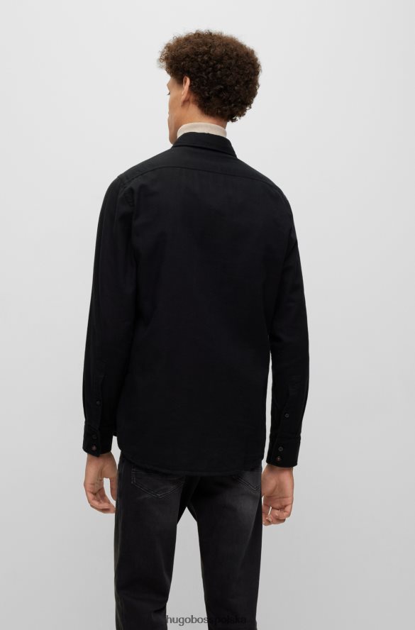 Hugo Boss Czarna koszula hugo o regularnym kroju z flaneli z organicznej bawełny czarny R0X0H62366