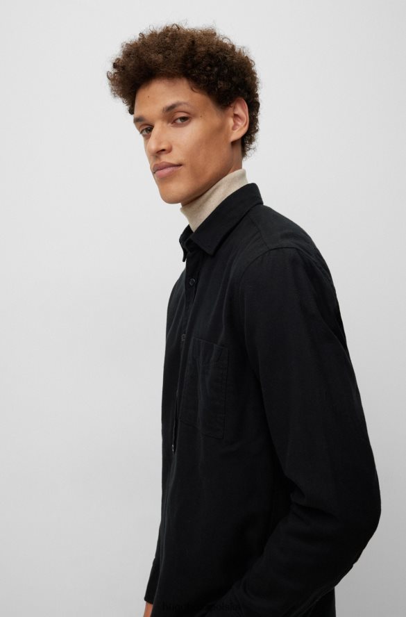 Hugo Boss Czarna koszula hugo o regularnym kroju z flaneli z organicznej bawełny czarny R0X0H62366