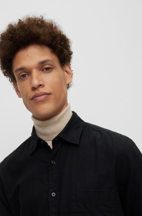 Hugo Boss Czarna koszula hugo o regularnym kroju z flaneli z organicznej bawełny czarny R0X0H62366