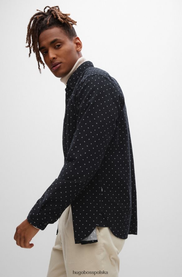 Hugo Boss Czarna koszula hugo o regularnym kroju z wzorzystego bawełnianego sztruksu dziecięcego czarny R0X0H61886