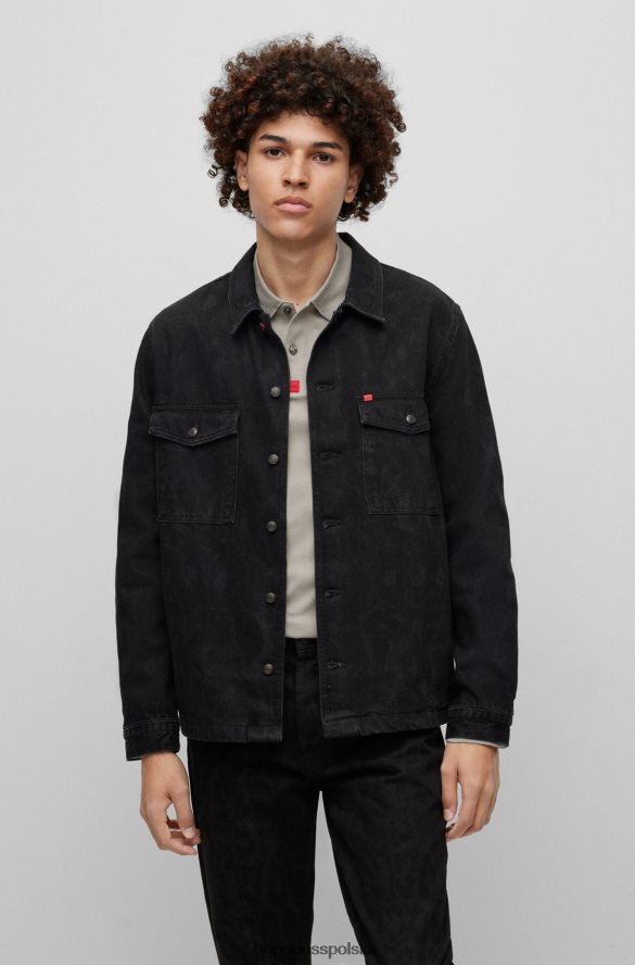 Hugo Boss Czarna koszula oversize Hugo z denimu z nadrukiem jagliona czarny R0X0H64438