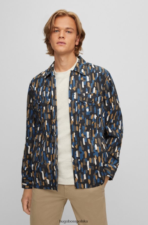 Hugo Boss Czarna wzorzysta koszula oversize Hugo z bawełny ripstop w kamuflażowym wzorze czarne wzorzyste R0X0H63668