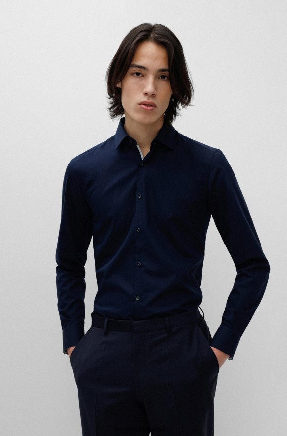 Hugo Boss Granatowa koszula hugo slim-fit z łatwej w prasowaniu bawełnianej popeliny ciemny niebieski R0X0H61598