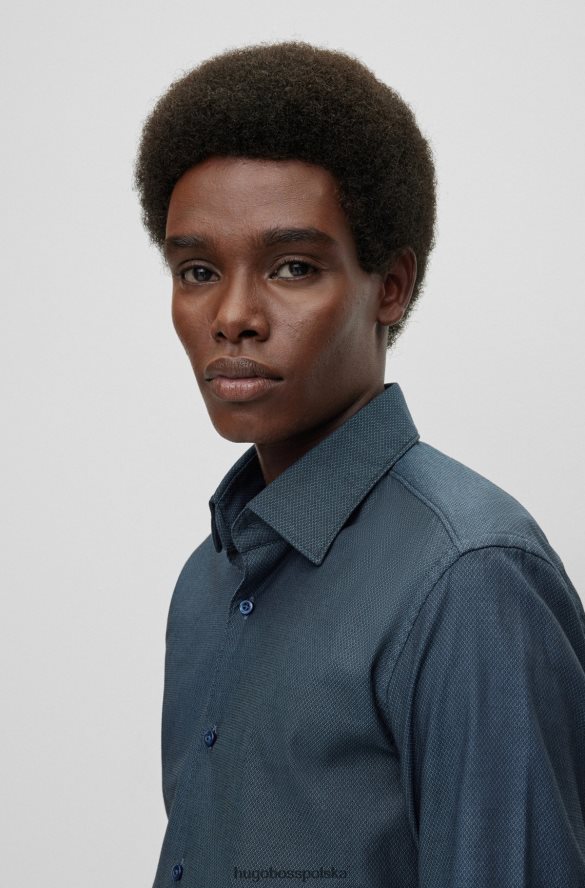 Hugo Boss Hugo Blue Slim-Fit Shirt w mikro-strukturalnej bawełnianej bawełnie niebieski R0X0H63063