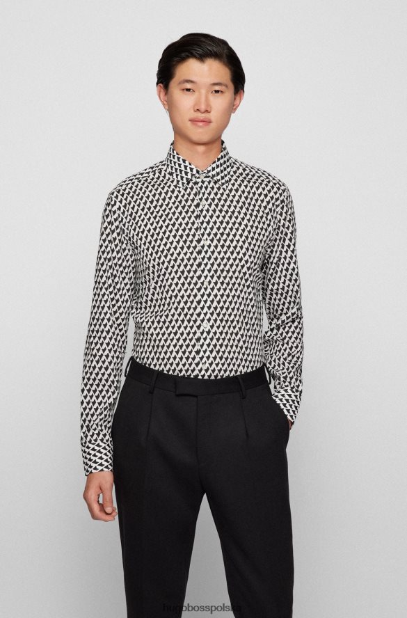 Hugo Boss Hugo – Koszula o dopasowanym kroju z geometrycznym nadrukiem, z białej mieszanki zawierającej tencel i lyocell biały R0X0H64127