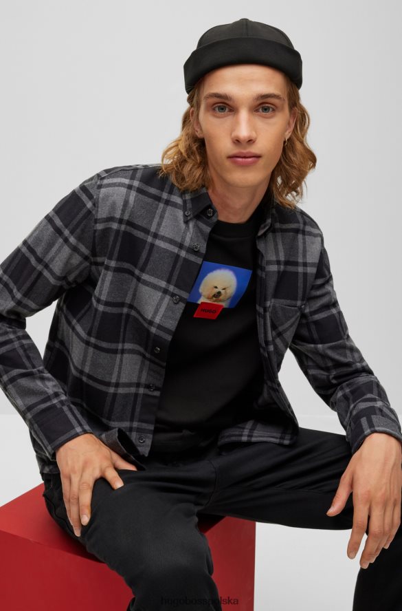 Hugo Boss Hugo – Koszula zapinana na guziki o swobodnym kroju, z czarnej flanelowej bawełny w kratkę czarny R0X0H63058