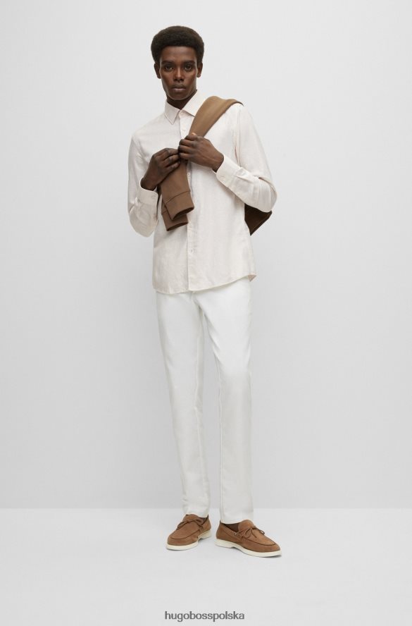 Hugo Boss Jasnobeżowa koszula hugo slim fit z mieszanki spranego lnu jasny beż R0X0H61629