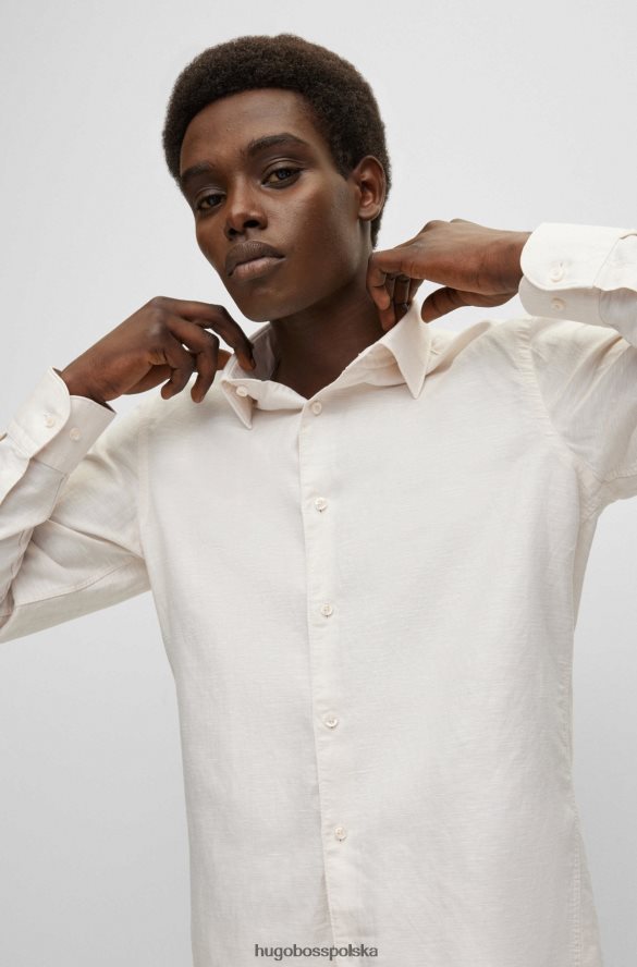 Hugo Boss Jasnobeżowa koszula hugo slim fit z mieszanki spranego lnu jasny beż R0X0H61629
