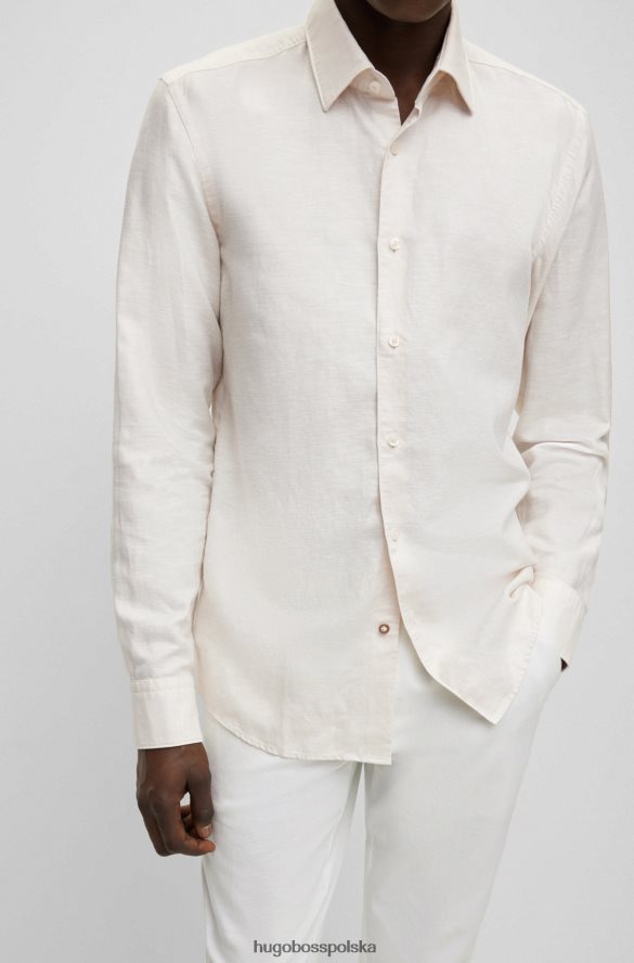 Hugo Boss Jasnobeżowa koszula hugo slim fit z mieszanki spranego lnu jasny beż R0X0H61629