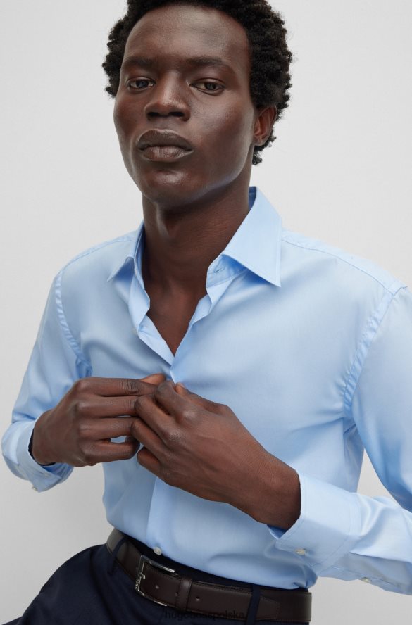 Hugo Boss Jasnoniebieska koszula hugo o dopasowanym kroju z łatwej w prasowaniu bawełnianej popeliny jasny niebieski R0X0H63089