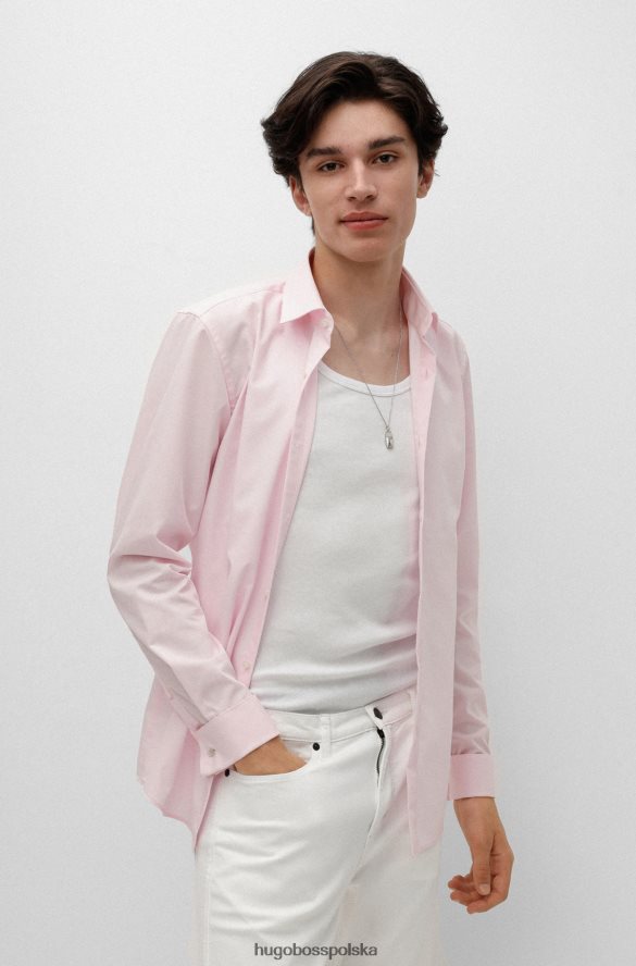 Hugo Boss Jasnoróżowa koszula hugo slim fit z łatwej w prasowaniu bawełnianej popeliny jasnoróżowy R0X0H64101