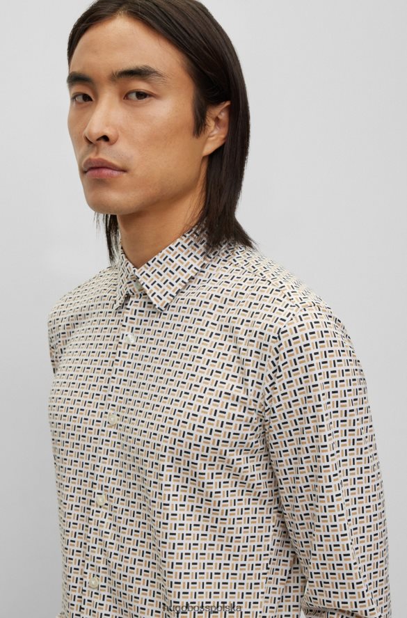 Hugo Boss Koszula Hugo o dopasowanym kroju z drukowanej tkaniny o elastycznym splocie w kolorze beżowym beżowy R0X0H62980