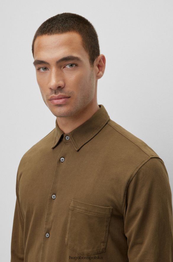 Hugo Boss Koszula hugo slim fit z bawełnianego dżerseju z gumowanymi guzikami w kolorze ciemnozielonym ciemnozielony R0X0H61514