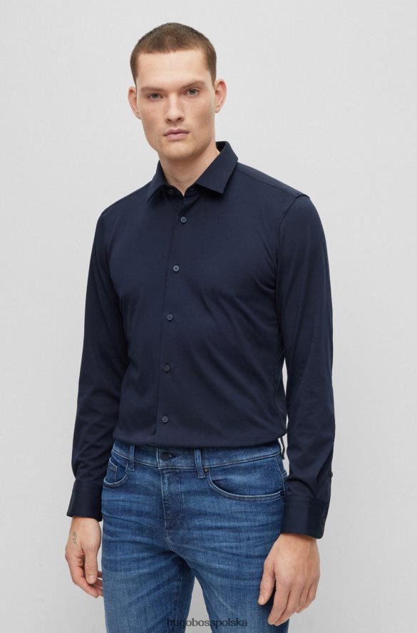 Hugo Boss Koszula hugo slim-fit z ciemnoniebieskiego dżerseju z elastycznej mieszanki bawełny ciemny niebieski R0X0H61913