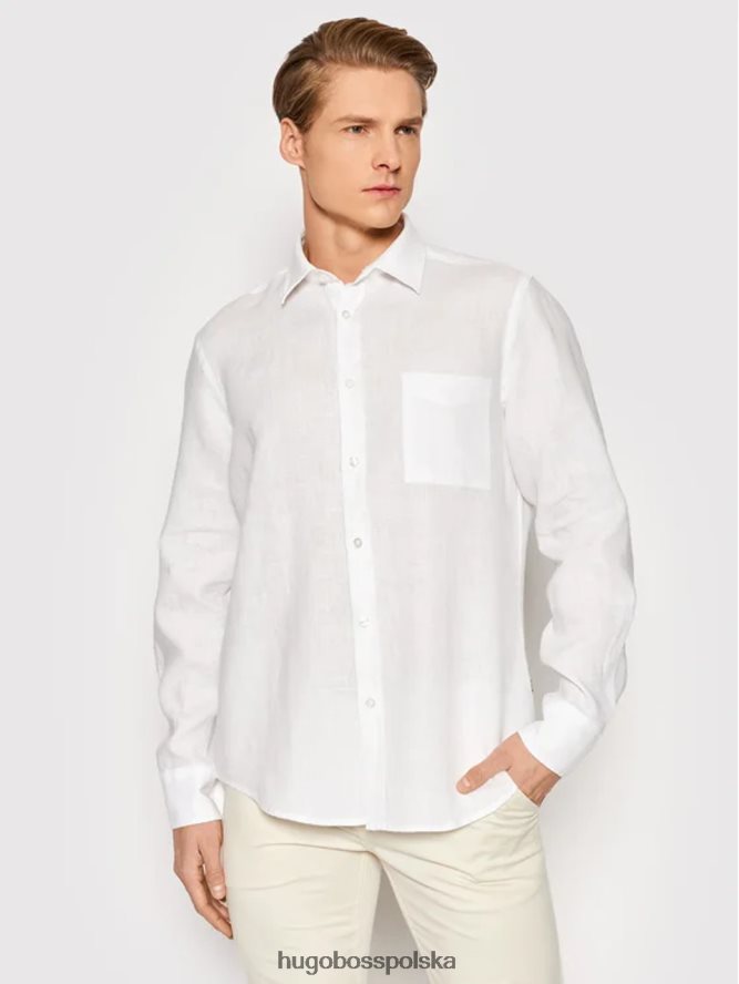 Hugo Boss Koszula lniana l/s relegant 50467317 biała biały/granatowy R0X0H690