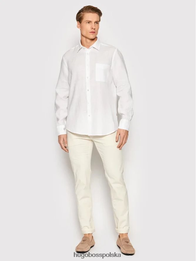 Hugo Boss Koszula lniana l/s relegant 50467317 biała biały/granatowy R0X0H690