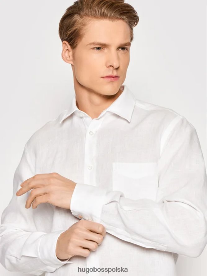 Hugo Boss Koszula lniana l/s relegant 50467317 biała biały/granatowy R0X0H690