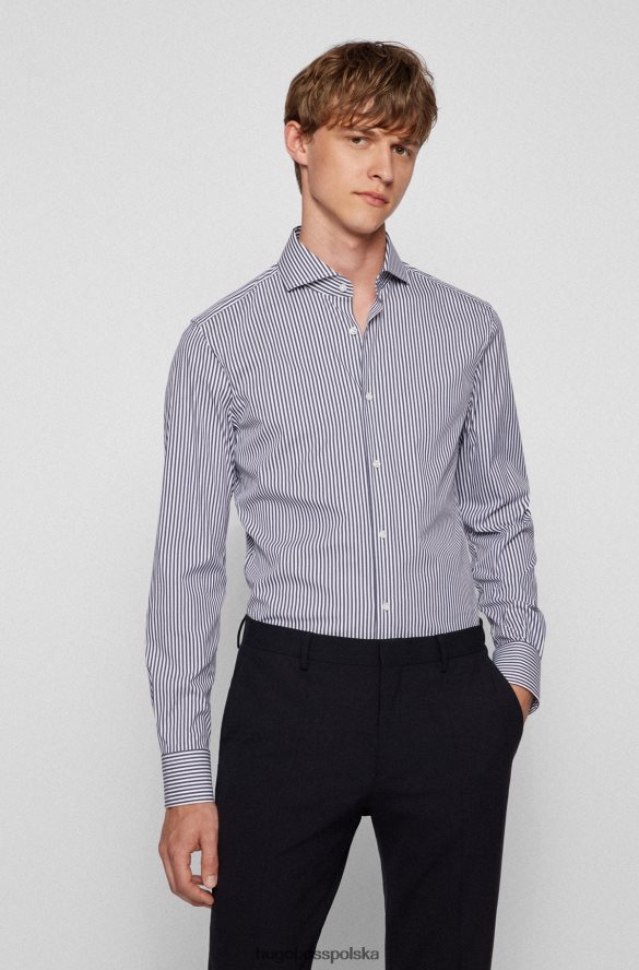 Hugo Boss Koszula o dopasowanym kroju z ciemnoniebieskiej satyny w paski z włoskiej mieszanki bawełny ciemny niebieski R0X0H64314