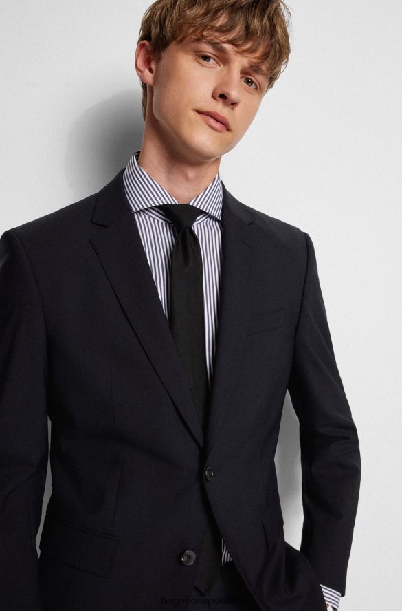 Hugo Boss Koszula o dopasowanym kroju z ciemnoniebieskiej satyny w paski z włoskiej mieszanki bawełny ciemny niebieski R0X0H64314