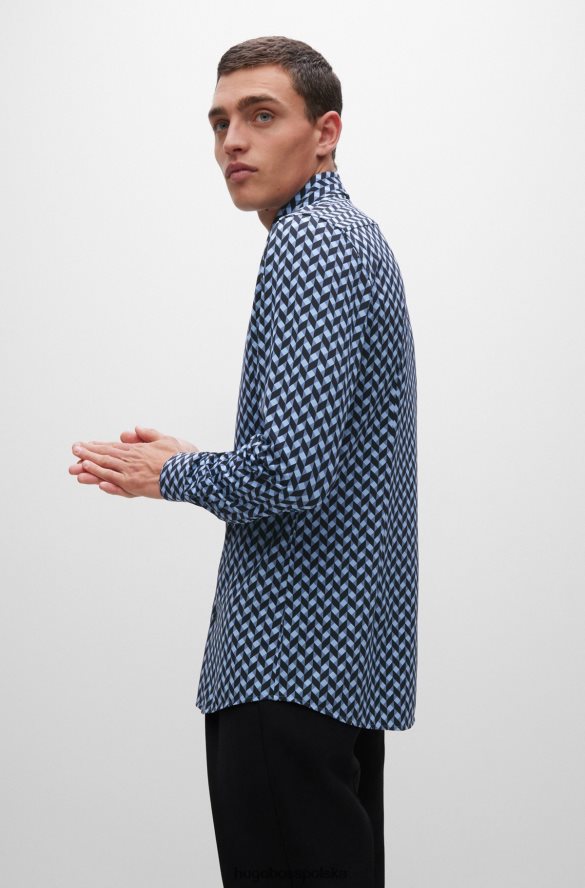 Hugo Boss Koszula o dopasowanym kroju z elastycznego dżerseju Hugo w kolorze jasnoniebieskim z geometrycznym nadrukiem jasny niebieski R0X0H62761