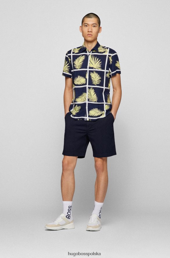 Hugo Boss Koszula o regularnym kroju z ciemnoniebieskiego płótna z domieszką lnu we wzór dłoni ciemny niebieski R0X0H63878
