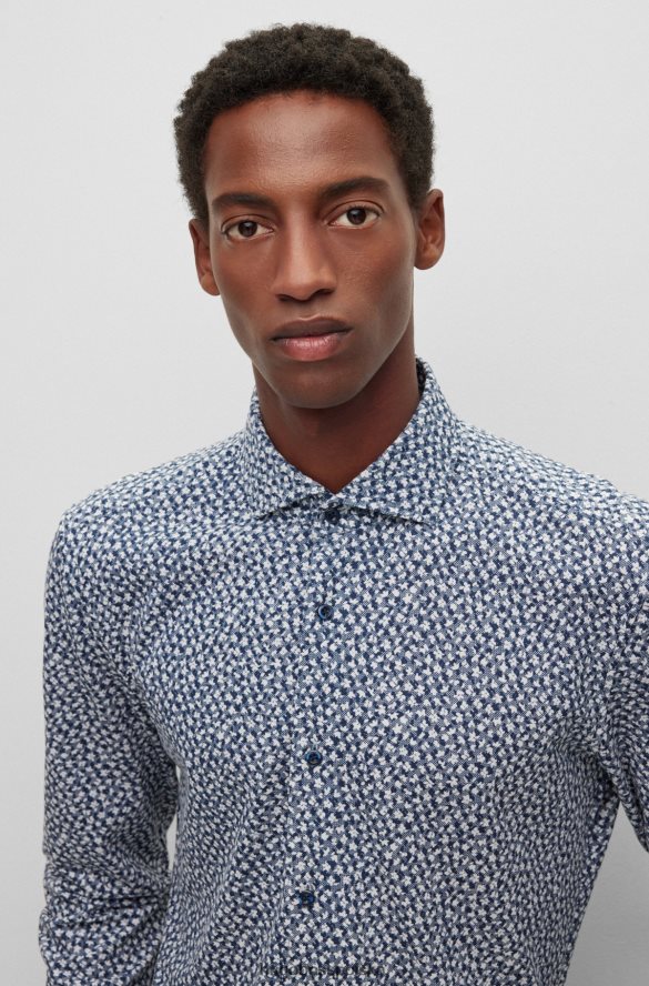 Hugo Boss Koszula o regularnym kroju z drukowanego bawełnianego dżerseju w kolorze ciemnoniebieskim hugo ciemny niebieski R0X0H64539