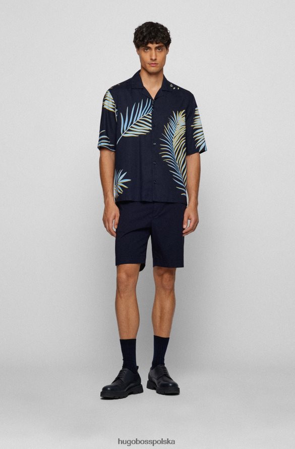 Hugo Boss Koszula o regularnym kroju z krótkim rękawem i nadrukiem liści w kolorze ciemnoniebieskim hugo ciemny niebieski R0X0H62631