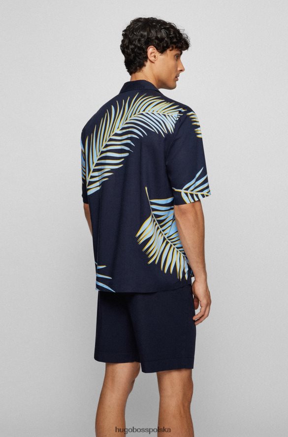 Hugo Boss Koszula o regularnym kroju z krótkim rękawem i nadrukiem liści w kolorze ciemnoniebieskim hugo ciemny niebieski R0X0H62631