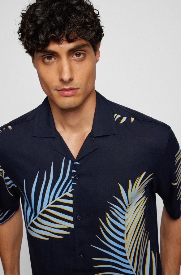 Hugo Boss Koszula o regularnym kroju z krótkim rękawem i nadrukiem liści w kolorze ciemnoniebieskim hugo ciemny niebieski R0X0H62631