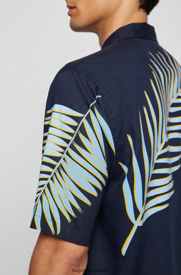 Hugo Boss Koszula o regularnym kroju z krótkim rękawem i nadrukiem liści w kolorze ciemnoniebieskim hugo ciemny niebieski R0X0H62631