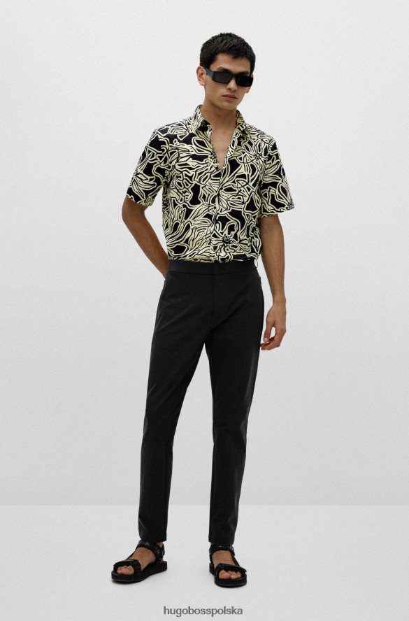 Hugo Boss Koszula o swobodnym kroju z bawełnianego płótna we wzór liści w jasnożółtym kolorze hugo jasny zółty R0X0H63860