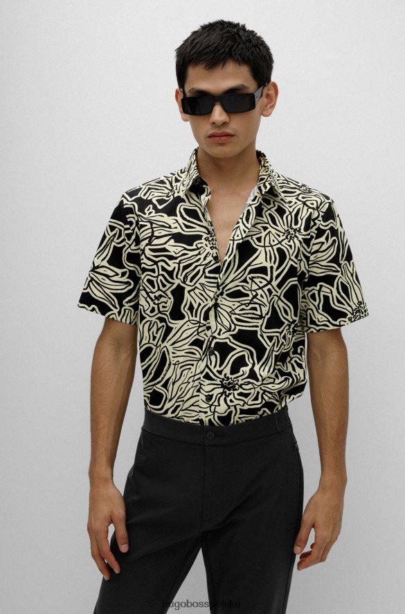 Hugo Boss Koszula o swobodnym kroju z bawełnianego płótna we wzór liści w jasnożółtym kolorze hugo jasny zółty R0X0H63860