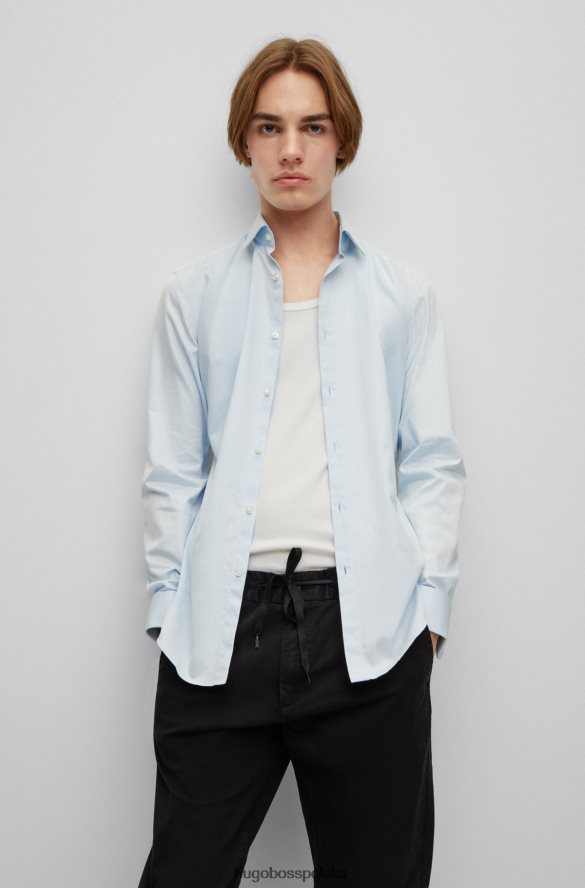 Hugo Boss Koszula slim-fit z łatwego w prasowaniu bawełnianego diagonalu z podwójnymi mankietami w kolorze jasnoniebieskim hugo jasny niebieski R0X0H64049