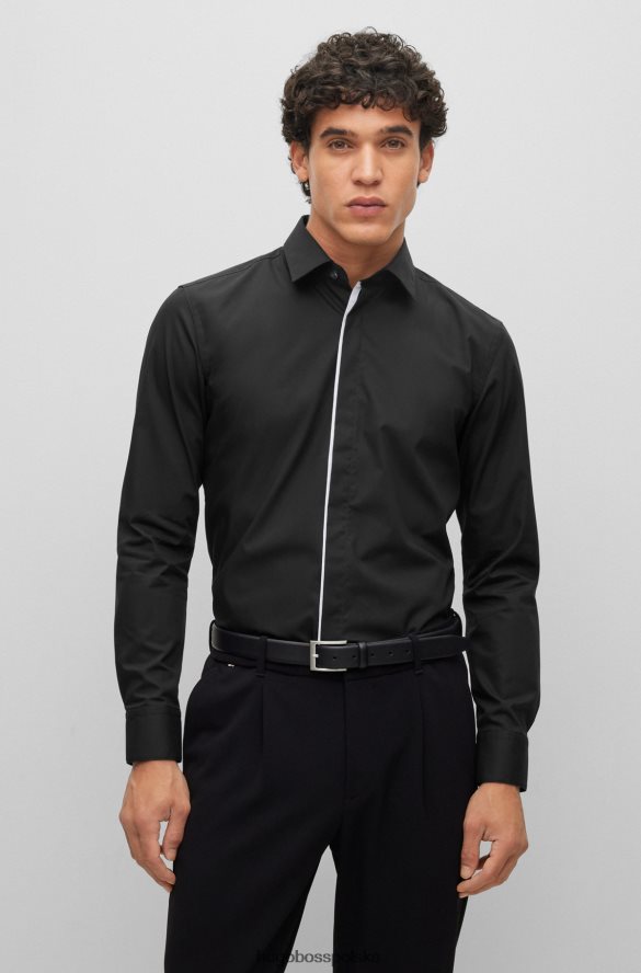 Hugo Boss Koszula slim-fit z łatwej do prasowania, elastycznej bawełnianej popeliny hugo w kolorze czarnym czarny R0X0H62371