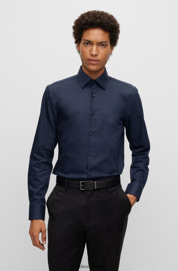 Hugo Boss Koszula slim-fit z łatwej w prasowaniu bawełnianej popeliny hugo w kolorze ciemnoniebieskim ciemny niebieski R0X0H61878