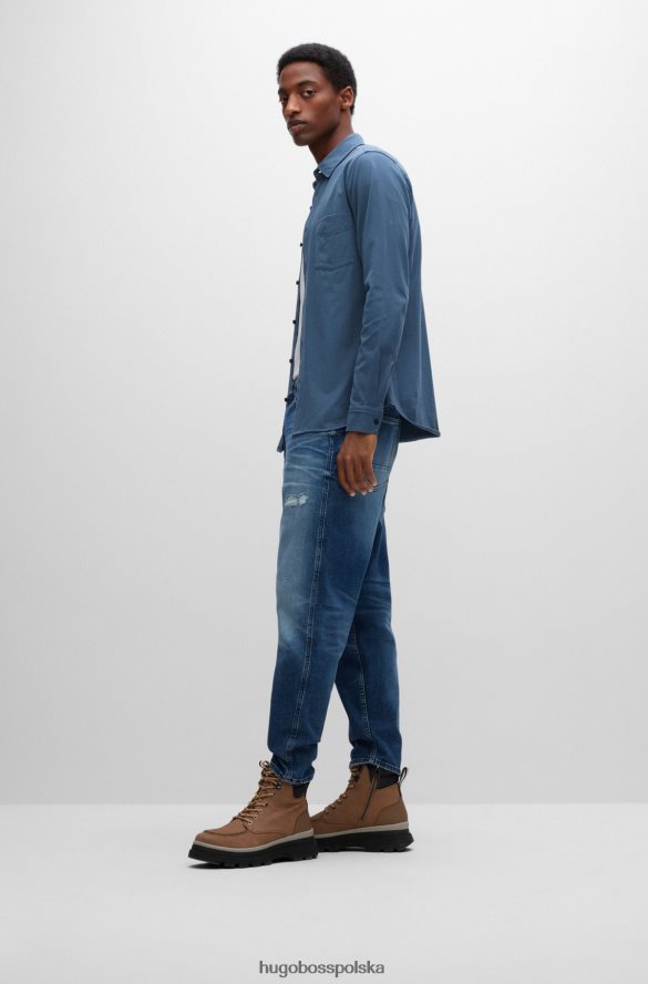 Hugo Boss Koszula slim-fit z bawełnianego dżerseju z gumowanymi guzikami w kolorze niebieskim hugo niebieski R0X0H61515
