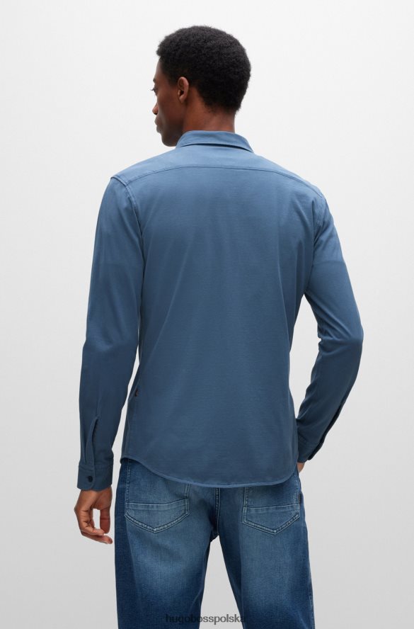 Hugo Boss Koszula slim-fit z bawełnianego dżerseju z gumowanymi guzikami w kolorze niebieskim hugo niebieski R0X0H61515