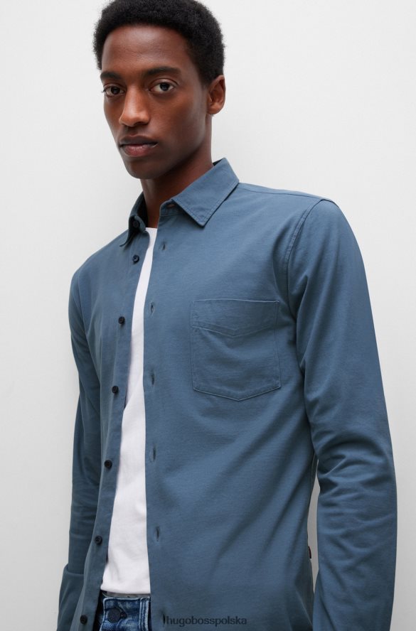 Hugo Boss Koszula slim-fit z bawełnianego dżerseju z gumowanymi guzikami w kolorze niebieskim hugo niebieski R0X0H61515