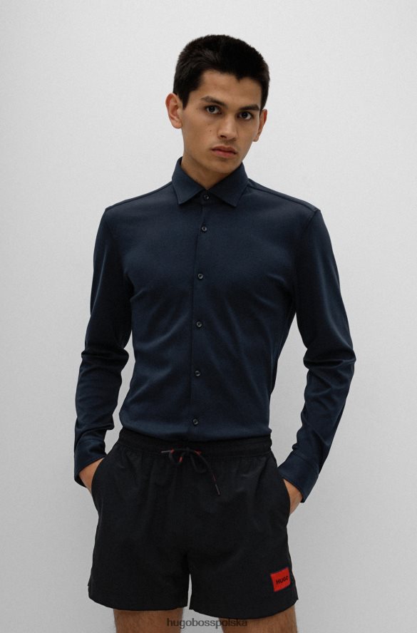 Hugo Boss Koszula slim-fit z bawełnianego dżerseju z kołnierzykiem kent w kolorze ciemnoniebieskim hugo ciemny niebieski R0X0H63684