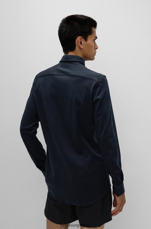 Hugo Boss Koszula slim-fit z bawełnianego dżerseju z kołnierzykiem kent w kolorze ciemnoniebieskim hugo ciemny niebieski R0X0H63684