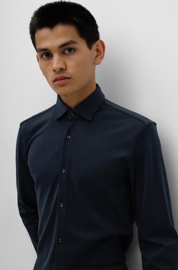 Hugo Boss Koszula slim-fit z bawełnianego dżerseju z kołnierzykiem kent w kolorze ciemnoniebieskim hugo ciemny niebieski R0X0H63684