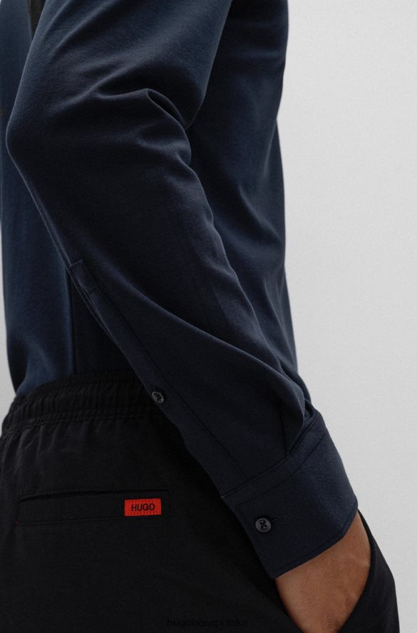 Hugo Boss Koszula slim-fit z bawełnianego dżerseju z kołnierzykiem kent w kolorze ciemnoniebieskim hugo ciemny niebieski R0X0H63684