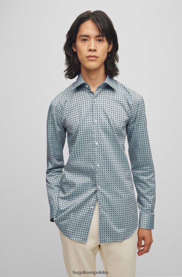 Hugo Boss Koszula slim-fit z bawełnianej bawełny hugo w jodełkę w geometryczny wzór w kolorze jasnozielonym jasnozielony R0X0H64611