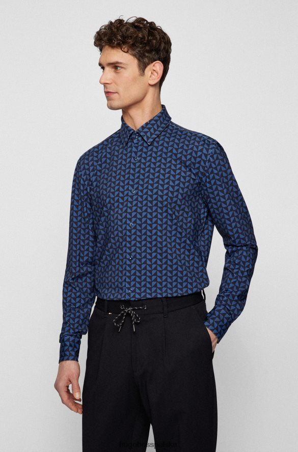 Hugo Boss Koszula slim-fit z dżerseju Hugo ze stretchem w geometryczny wzór w kolorze ciemnoniebieskim ciemny niebieski R0X0H63207