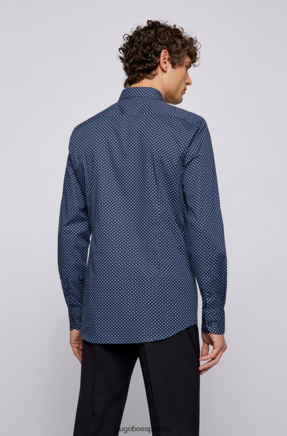 Hugo Boss Koszula slim-fit z drukowanej włoskiej popeliny z elastycznej bawełny hugo w kolorze ciemnoniebieskim ciemny niebieski R0X0H63849